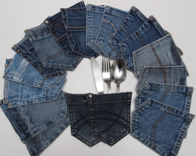 Denim Pockets, Distressed Denim Silverware Holder, Jean Pocket Utensil