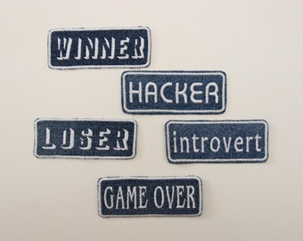 Hacker Patch , Recycled Denim Patch , Gamer Motif , Programmer Badge , Computer Techie , Nerd Iron On Patch , 1.4'' x 3.6'' / 4 x 9,8 cm