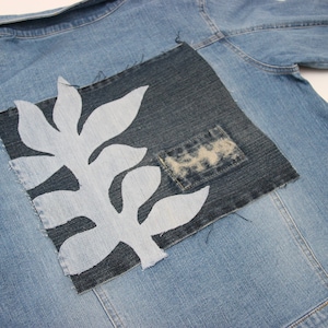Recycled Denim Patch With Flower , Boho Patches , Hippie Patch , Handmade Patch , Sew On Patch , Jean Patches , Back Patch , Scrap Patch