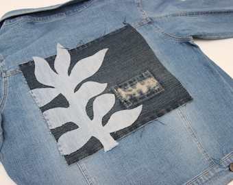 Recycled Denim Patch With Flower , Boho Patches , Hippie Patch , Handmade Patch , Sew On Patch , Jean Patches , Back Patch , Scrap Patch