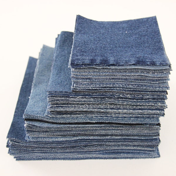 100 Pieces 2"/ 3"/ 4''/ 5''/ 6''/ 7'' Denim Squares (4,9-17,7cm) Quilting Set , Denim Patchwork Supply , Pre-cut Fabric Squares , Deim DIY