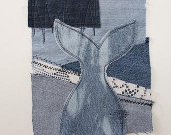 Patch met walvisstaart, patch van gerecycled denim, nautische patch, grote maritieme patch voor jas, patches op de rug, patches voor jassen