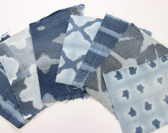 Recycled Denim Scraps , Tie Dye Denim , Denim Shibori Scraps , Denim Craft , Japanese Shibori , Denim DIY , Shibori Patches , Slow Stiching