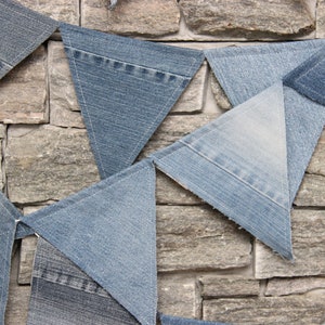 Recycelte Denim-Flaggen-Girlande, Denim-Wimpelkette, Denim-Wimpelbanner, Denim-Strandhaus-Dekoration, Kinderzimmer-Girlande, Denim-Hochzeitsdekoration Bild 3