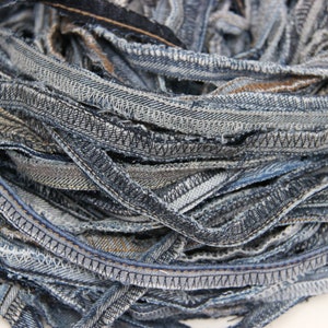 Cuciture denim overlock, Orli denim, Cordoncino denim riciclato, Denim riproposto, Fornitura artigianale, Pacchetto scarti denim, Denim fai da te, Cordoncino Jean