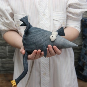 Recycled Denim Stuffed Crow Toy , Stuffed Bird , Denim Bird , Soft Bird , Denim Nursery Decor , Funny Denim Toy , Sustainable Stuffed Toys
