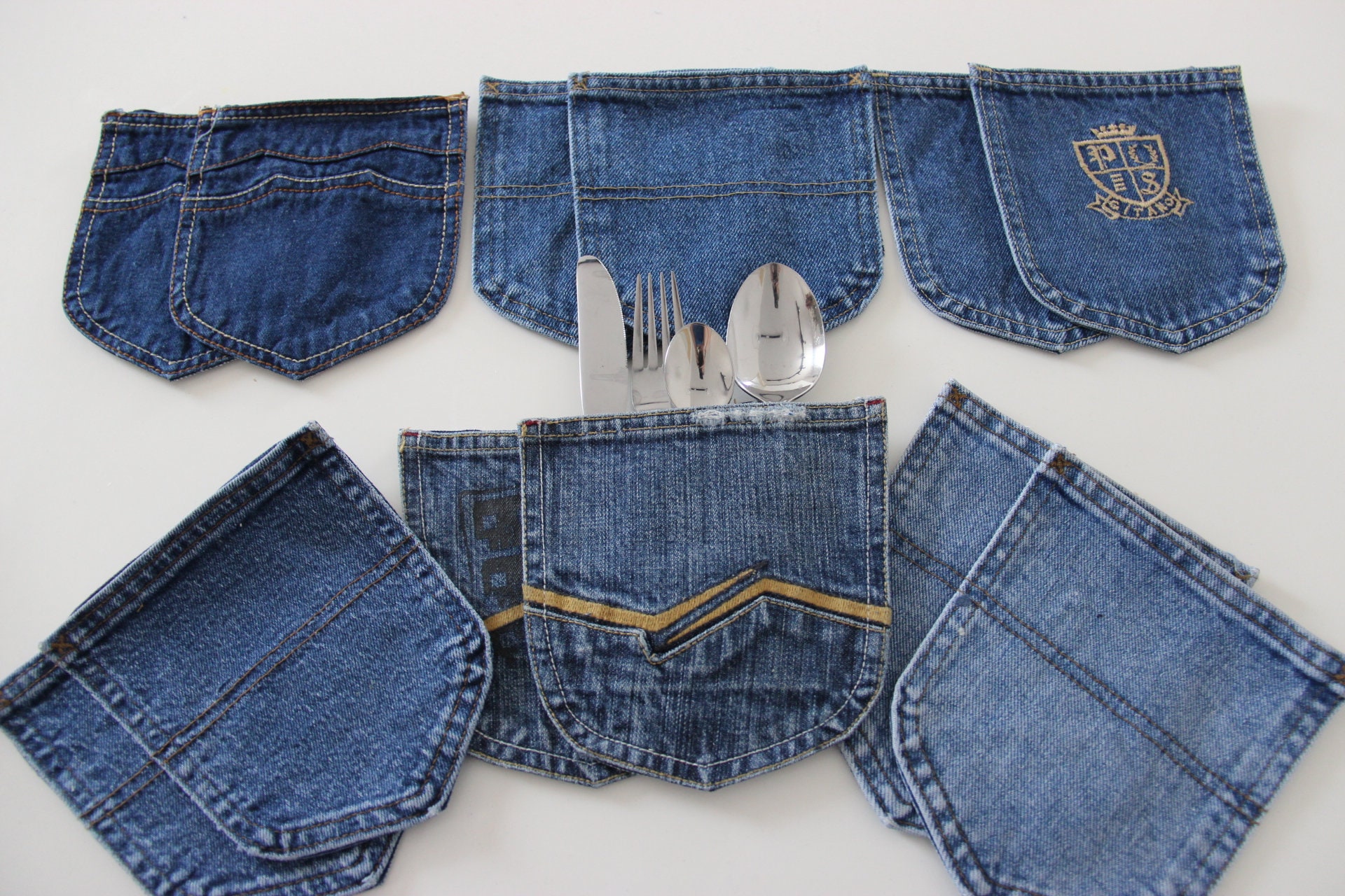 6 Sets of Jeans Pockets Recycled Denim Silverware Holder Etsy UK