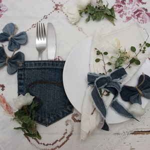 10 tasche Jean, porta stoviglie in denim, porta tovaglioli in denim, decorazioni per la tavola in denim, decorazioni per matrimoni in campagna, decorazioni per barbecue, feste in denim