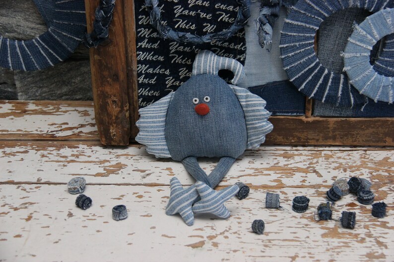 Recycled Denim Chicken , Denim Easter Decor , Denim Stuffed Toy , Soft Chicken Toy , Chicken Plushies , Funny Chicken Toy , Eco Friendly Toy image 6