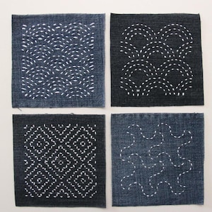 Parches de mezclilla reciclados con bordados japoneses, parches de bordado sashiko boro, parches de puntada lenta para chaquetas y jeans de mezclilla