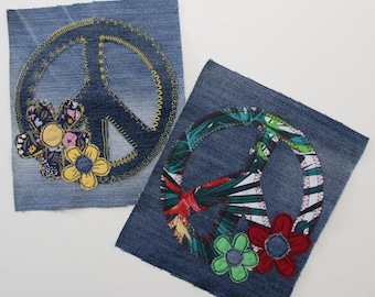 Floral Peace Sign Patches , Denim Jacket Statement Patches , Hippie Patches , Peace Sign Sew On Patches , Pacifist Sign Patches, Peace Patch