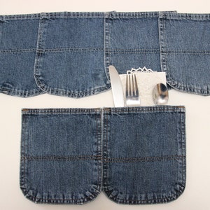 6 Jeanstaschen, recycelter Denim-Utensilienhalter, Grilldekoration, Landhochzeiten-Tischdekoration, Denim-Taschen-Besteckhalter, Cowboy-Party