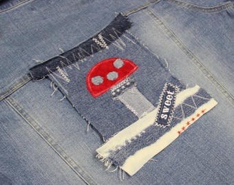 Fly Agaric Patch , Recycled Denim And Velveteen Applique , Sew On