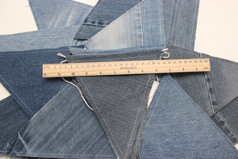 Recycelte Denim-Flaggen-Girlande, Denim-Wimpelkette, Denim-Wimpelbanner, Denim-Strandhaus-Dekoration, Kinderzimmer-Girlande, Denim-Hochzeitsdekoration Bild 8