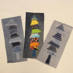 Aplique de árvore de Natal em jeans reciclado, aplique para costurar com tema natalino, projetos de patchwork faça você mesmo