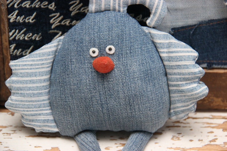 Recycled Denim Chicken , Denim Easter Decor , Denim Stuffed Toy , Soft Chicken Toy , Chicken Plushies , Funny Chicken Toy , Eco Friendly Toy image 8