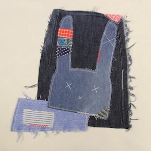 大きなデニムのウサギのパッチ、ジーンズジャケットのバックアップリケ、ファブリックアート