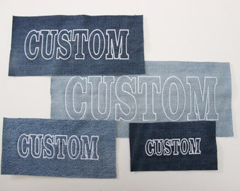 Custom Patch With Your Text in 4 Sizes , Recycled Denim Patch , Patch For Jacket , Back Patch , Sew On Patch , Jacket Patches , Large Patch