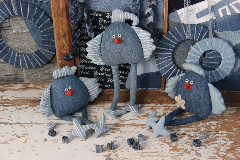 Recycled Denim Chicken , Denim Easter Decor , Denim Stuffed Toy , Soft Chicken Toy , Chicken Plushies , Funny Chicken Toy , Eco Friendly Toy image 2