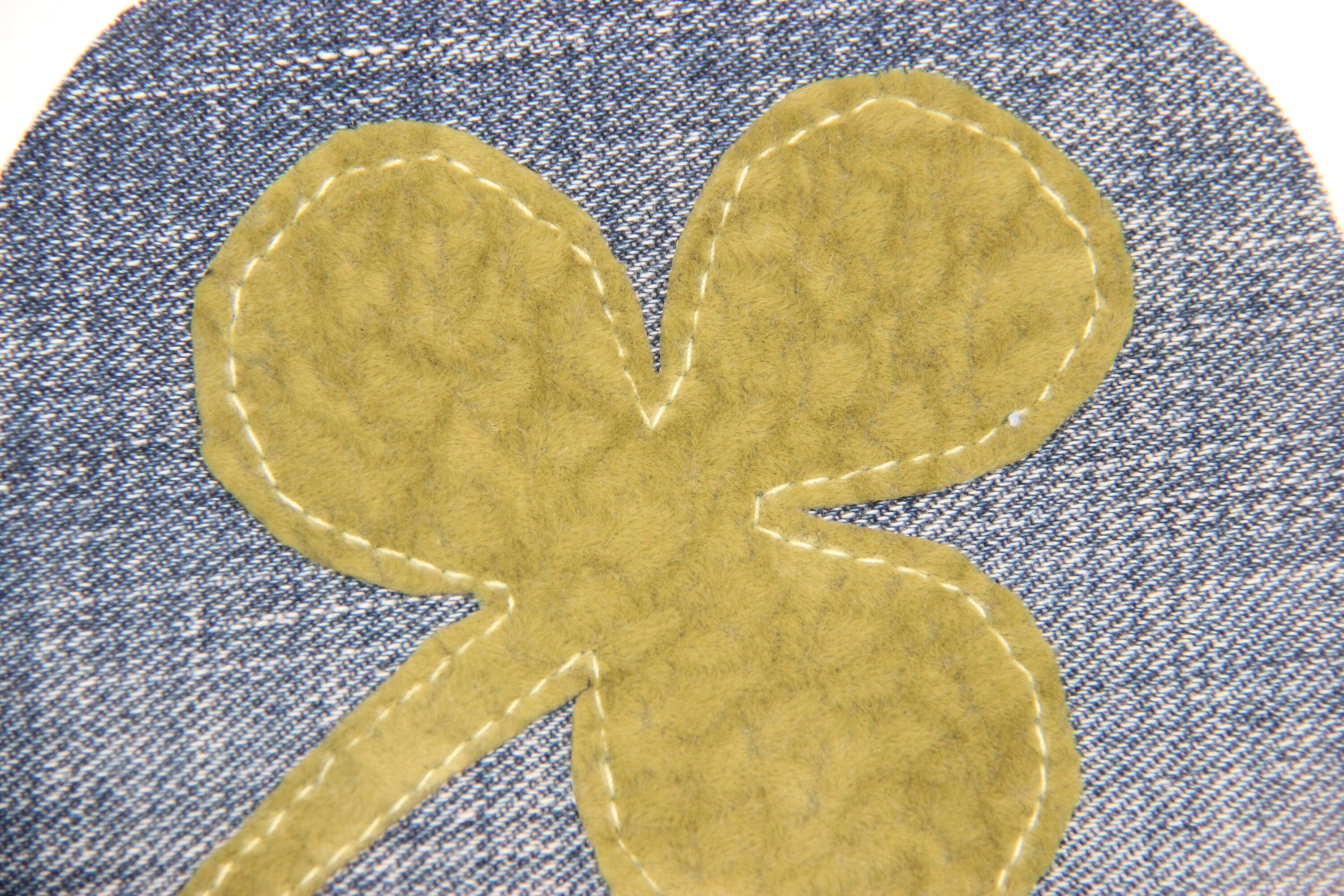 Recycled Denim Patch With Clover Leaf , Hippie Patch , Handmade Patch