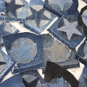 Parches de estrella de mezclilla, juego de 4 parches para coser, parche de mezclilla reciclado, parche bohemio, parches para vaqueros, adornos, pegatinas para insignias.