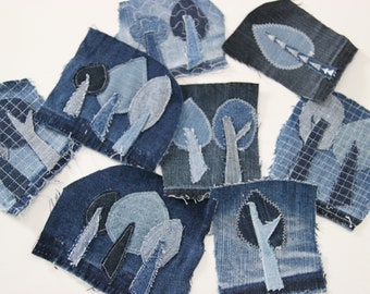 Denim Scrap Patch Set , Set Of 4 Sew On Patches , Upcycled Denim Patch , Boho Patch , Jean Patches , Embellishment , Badge Stickers Clothes