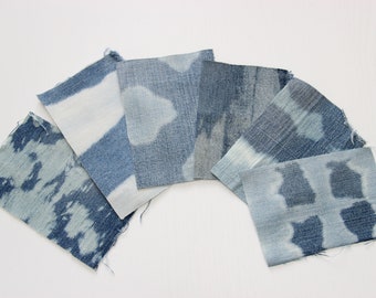 Denim Scraps , Tie Dye Denim , Shibori Fabric , Denim Shibori Pack , Denim Crafting Set , Japanese Shibori , Denim DIY , Shibori Patches