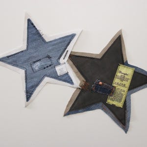 Large Recycled Denim Star Patches For Clothes , Denim Scrap Star Patches , Denim Repair Patches , Patches For Jeans , Patriotic Patches