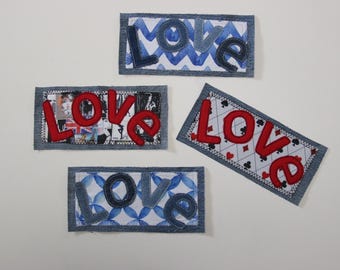 Parches con frases de amor, parches de amor en rojo, azul y blanco, parches con letras de amor, adornos para chaquetas vaqueras, apliques de amor, parches para vaqueros