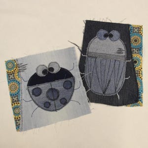 Parches grandes de escarabajos de mezclilla reciclada para coser, mariquitas, apliques de tela para ropa o decoración de pared