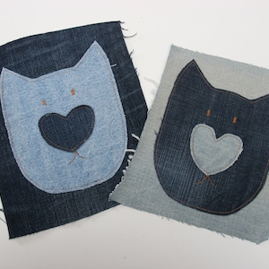 Large Cat Patch , Sew On Patch For Jacket , Boho Patch , Blue Jean Patches , Purse Personalised , Cat Lovers Patches , Fabric Cat Applique