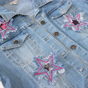 Denim Fringed Star Patch Set , Set Of 3 Sew On Patches , Upcycled Denim Patch , Bohemian Star Patch , Jean Patches , Badge Stickers Clothes