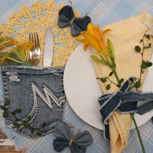 10 grandi portautensili tascabili Jean, decorazioni per feste in denim, decorazioni per matrimoni in denim, decorazioni per barbecue, tasche in denim, decorazioni per tasche Jean, artigianato