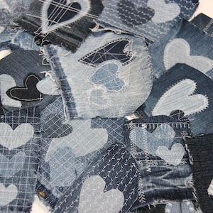 Parches de corazón de mezclilla, 5 parches para coser, parches de mezclilla reciclados, parches bohemios, parches para vaqueros, adornos, pegatinas para ropa