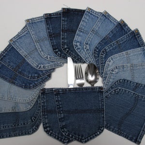 20 Lee & Riders Jeans-Taschen, Denim-BBQ-Dekor, Denim-Utensilienhalter, Denim-Tischdekoration, recycelte Denim-Taschen, Jean-Taschen-Dekor