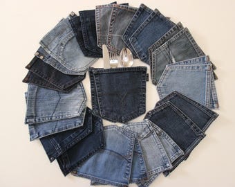 26 bolsos grandes de jeans, porta-guardanapos de jeans, decoração de mesa de jeans, decoração de casa de fazenda, decoração de mesa de casamento no campo, decoração de mesa de festa de jeans