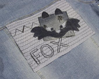 Recycled Denim Fox Patch , Large Sew On Animal Motif Applique For Clothes, Accessories Or Wall Decors