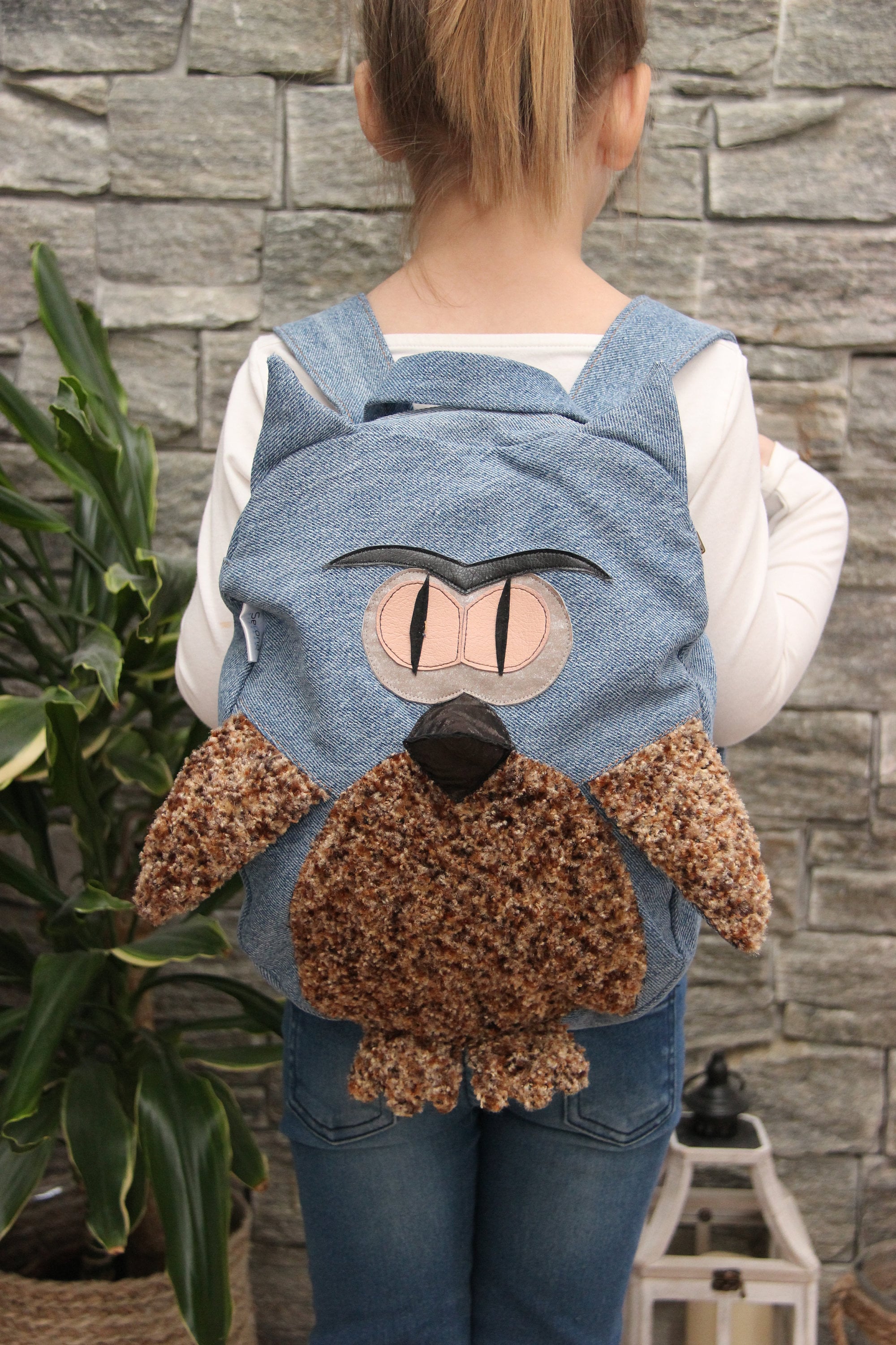 Owl Backpack for Preschooler , Light Jeans Backpack , Upcycled Denim ...