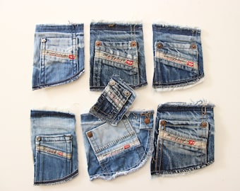 7 Diesel Denim Pants Coin Pockets Bundle , Small Jean Pockets , Denim Scrap Pack , Pockets Set , Denim DIY , Denim Scrap Bundle , Denim DIY