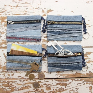 Denim-Münzen-Geldbörse, recyceltes Denim-Geldbörse, kleines Denim-Beutel, Denim-Geldbörse, Denim-Kartenhalter, Denim-Schlüsselanhänger, recycelter Denim-Schlüsselhalter