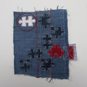 Parche de mezclilla reciclada con aplique de piezas de rompecabezas, parche grande para la espalda de una chaqueta, parche hippie, parche para coser hecho a mano, parches llamativos para vaqueros.