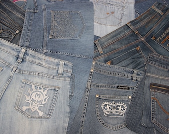 Pezzi di jeans riciclati con tasche posteriori, tasche riutilizzabili, componente per la creazione di borse, artigianato in denim, tasche posteriori in denim, fai da te in denim