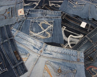 Pezzi di denim riciclato con tasche posteriori, tasche riutilizzabili, componente per la creazione di borse, artigianato in denim, tasche posteriori in denim, fai da te in denim