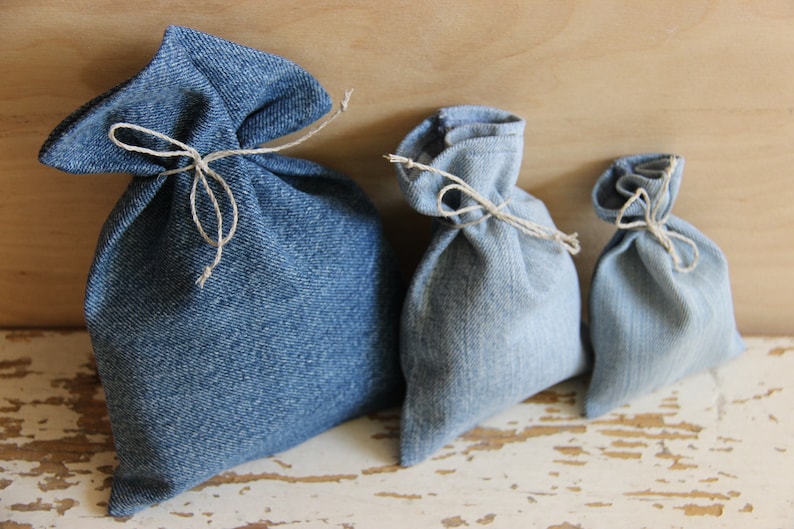 Goody bags Wedding favor bags Lot of 100 Recycled denim wedding bags Small Gift Bags Treat bags Denim party bags Jewelry pouch