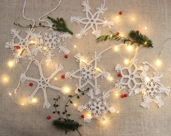 8 flocons de neige de Noël en macramé différents, décoration de Noël en macramé, décoration de Noël de ferme, décoration de sapin de Noël de maison de campagne