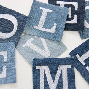 Conjunto de bordado de letras primitivas, coser en parches, apliques de mezclilla reciclados, bordado personalizado, parche de nombre bordado, parche de letras