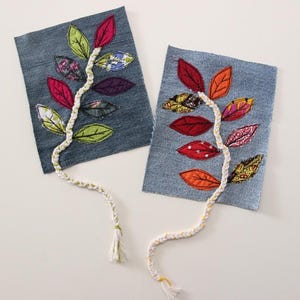 Freemotion Machine Embroidery Leaves Applique Patches , Recycled Denim Patches , Colorful Sew On Patch , Denim Jacket Back Patches