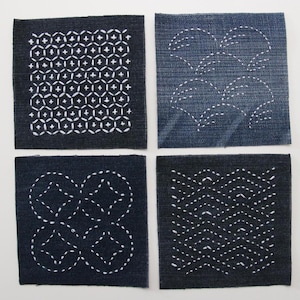Up-cycled Denim Hand Embroidery Patches In Sashiko Boro Technique, Decorative Patches For Jeans, Sew On Denim Patches, Artisan Mending Patch