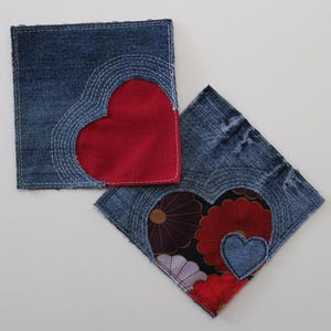 Parche de corazón de mezclilla reciclada, apliques de corazón bordados a máquina Freemotion, parche de corazón de mezclilla artesanal, parches de corazón para coser