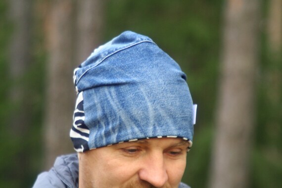 Faded Jean Denim Beanie Hat , Unisex Slouch Beanie , Casual  display picture 3